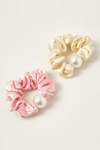 Charmz Solid Hair Tie with Pearl Detail - Set of 2