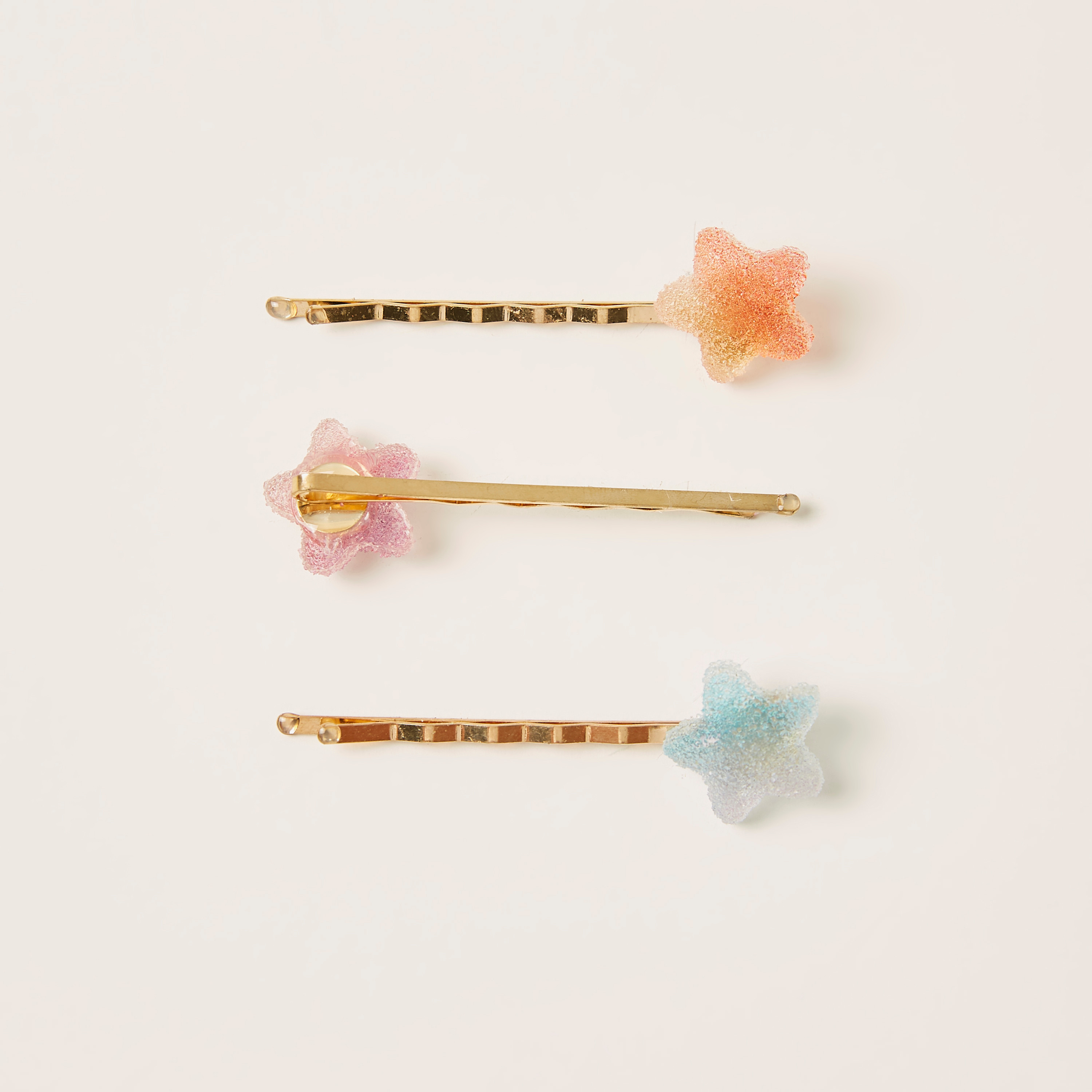 Charms Star Applique Detail Metallic Hair Clip - Set of 3-baby-girls-accessories-hairaccessories-image-2
