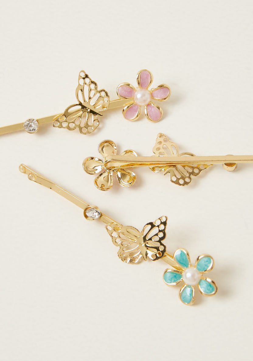 Charmz Flower Embellished Hair Clip - Set of 3-Hair Accessories-image-1