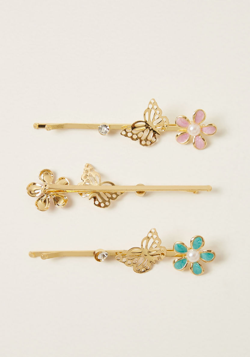 Charmz Flower Embellished Hair Clip - Set of 3-Hair Accessories-image-2