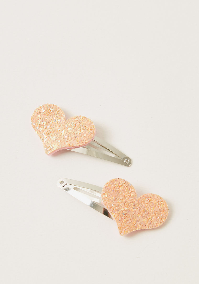Charmz 2-Piece Glitter Heart Applique Hair Clip Set-Hair Accessories-image-0