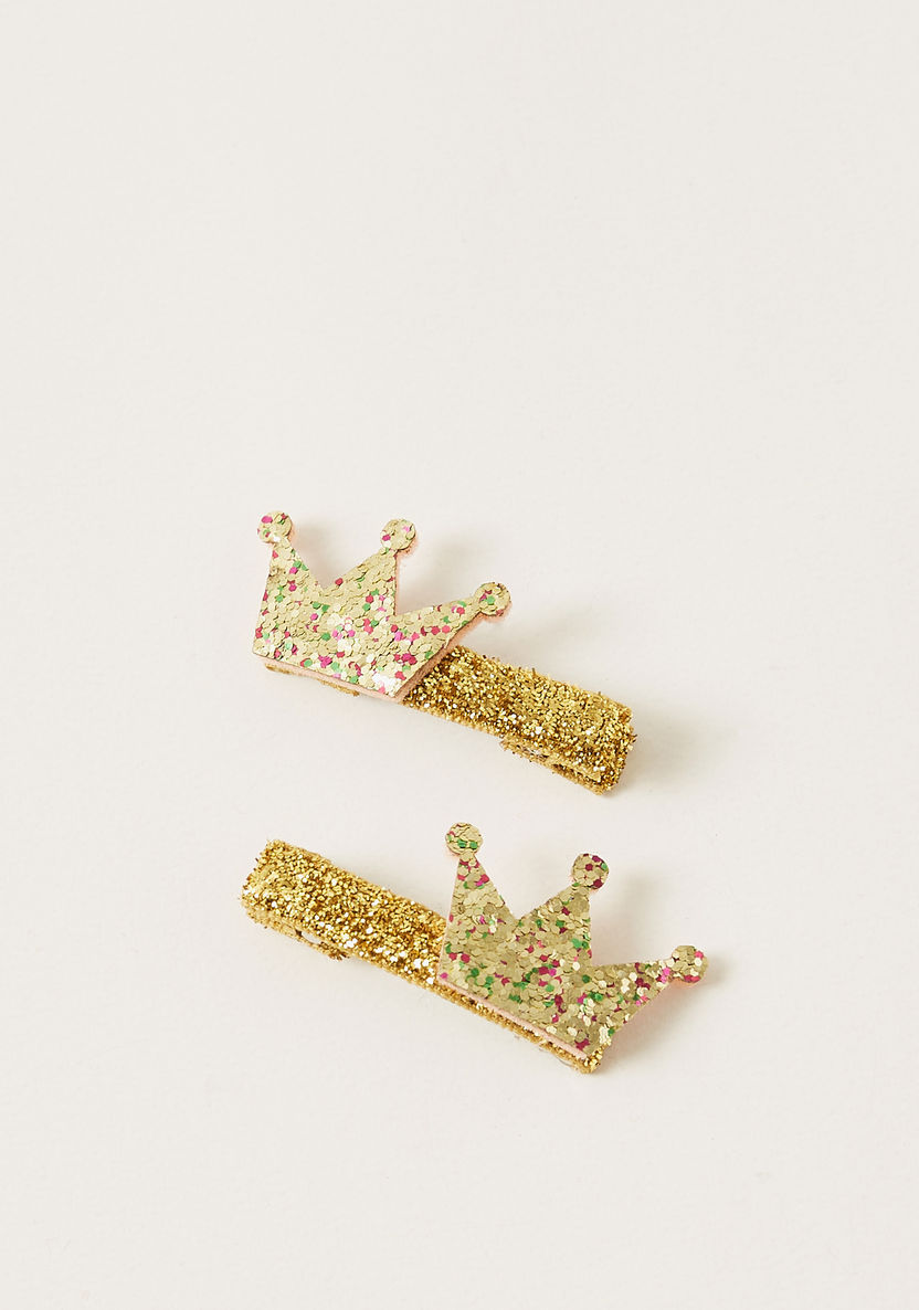 Charmz Glitter Finished Crown Accented Hair Clip-Hair Accessories-image-0