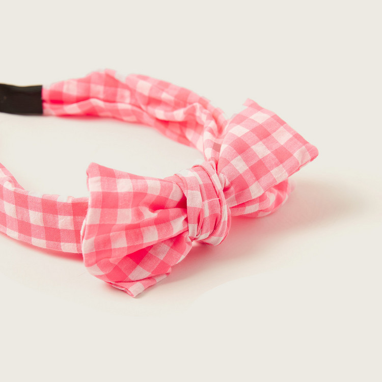 Charmz Checked Hairband with Bow Detail
