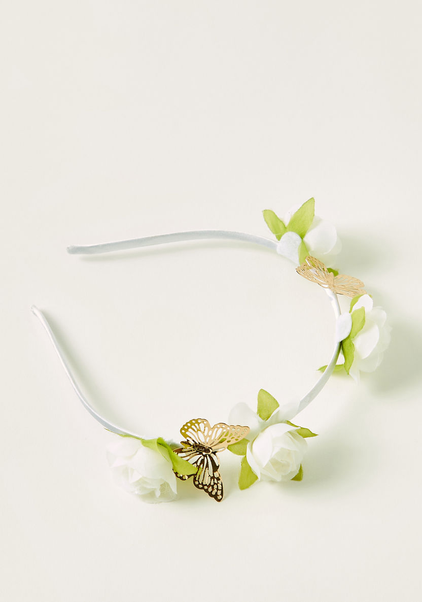 Charmz Floral Embellished Hairband with Butterfly Accents-Hair Accessories-image-2