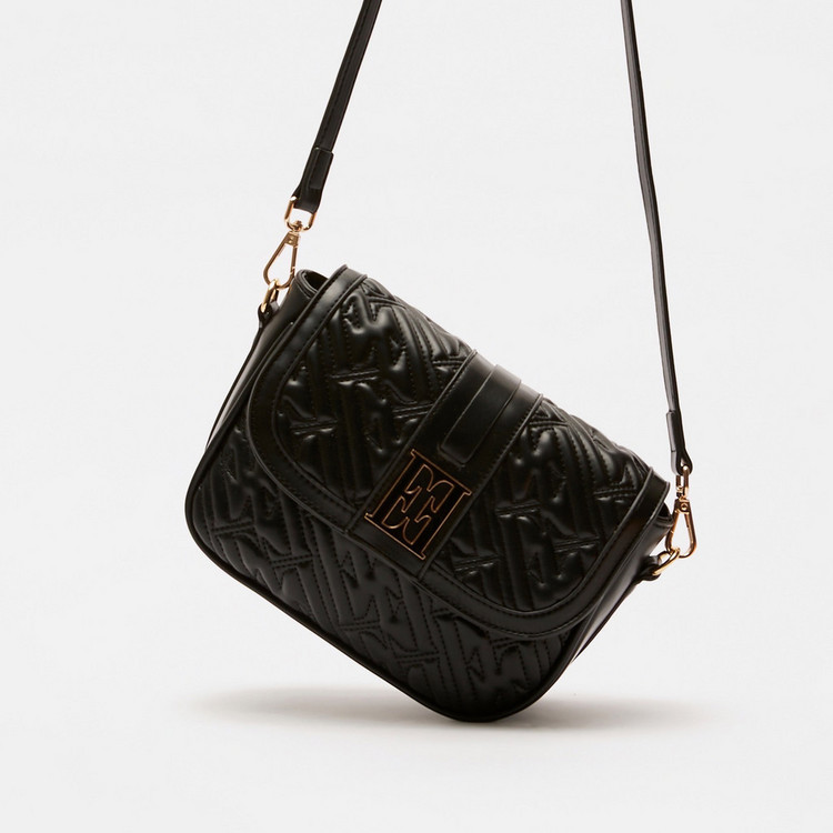 Elle Monogram Textured Crossbody Bag with Detachable Strap