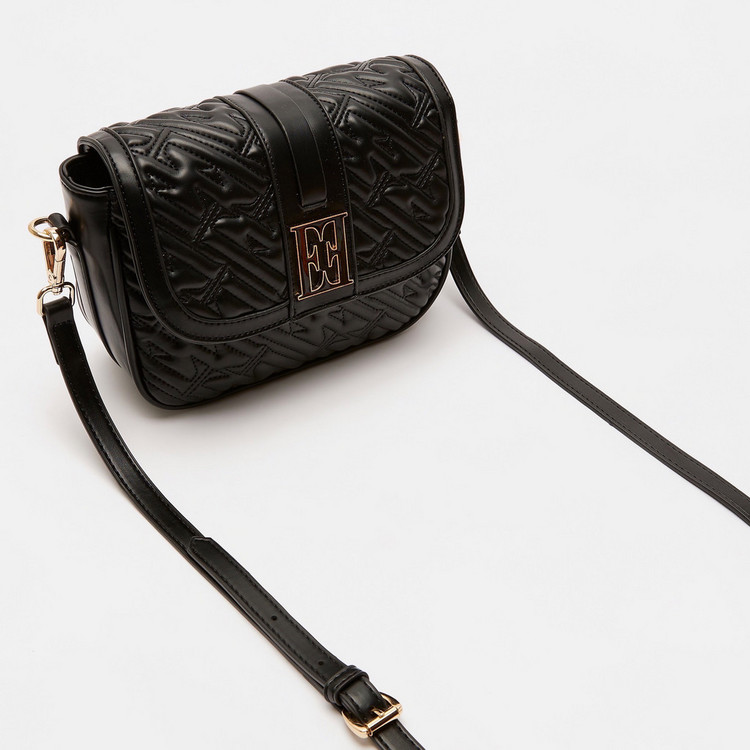 Elle Monogram Textured Crossbody Bag with Detachable Strap
