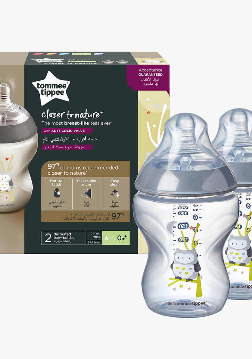 Tommee Tippee Closer To Nature 2-Piece Printed Feeding Bottles Set - 260 ml-Bottles and Teats-image-0