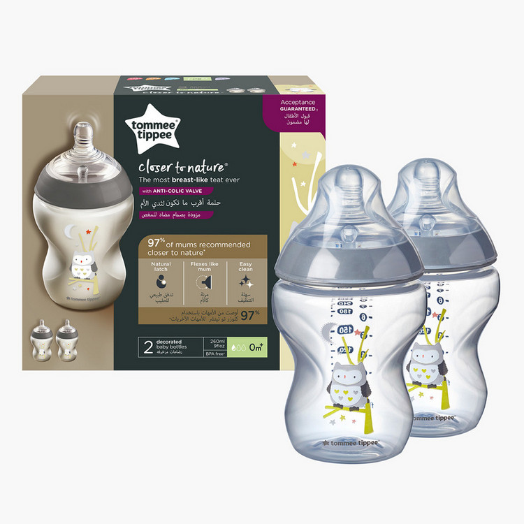 Tommee Tippee Closer To Nature 2-Piece Printed Feeding Bottles Set - 260 ml