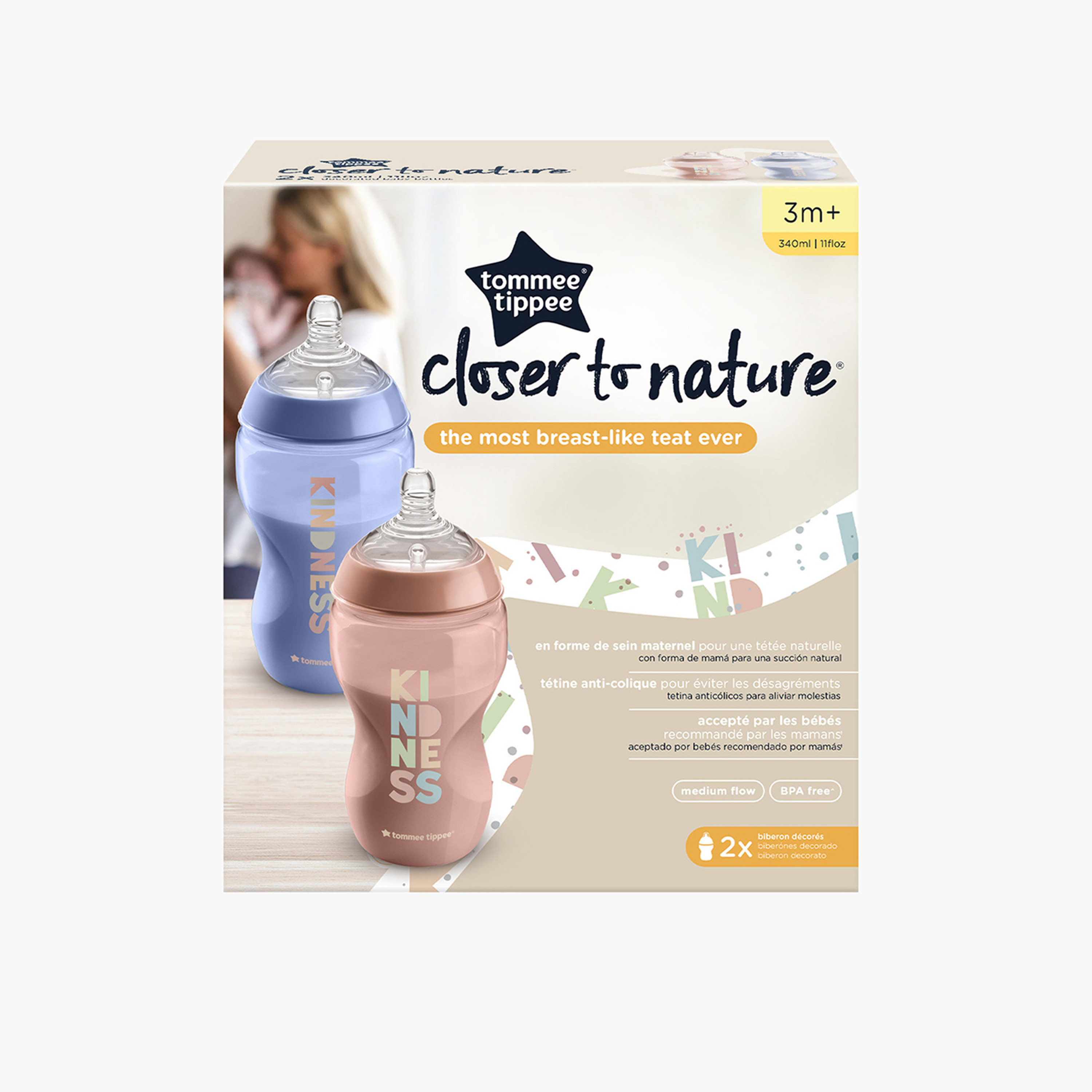 Tommee Tippee Closer To Nature 2-Piece Panda Print Feeding Bottles Set - 340 ml-baby-feeding-feedingbottles-bottlesandteats-image-1