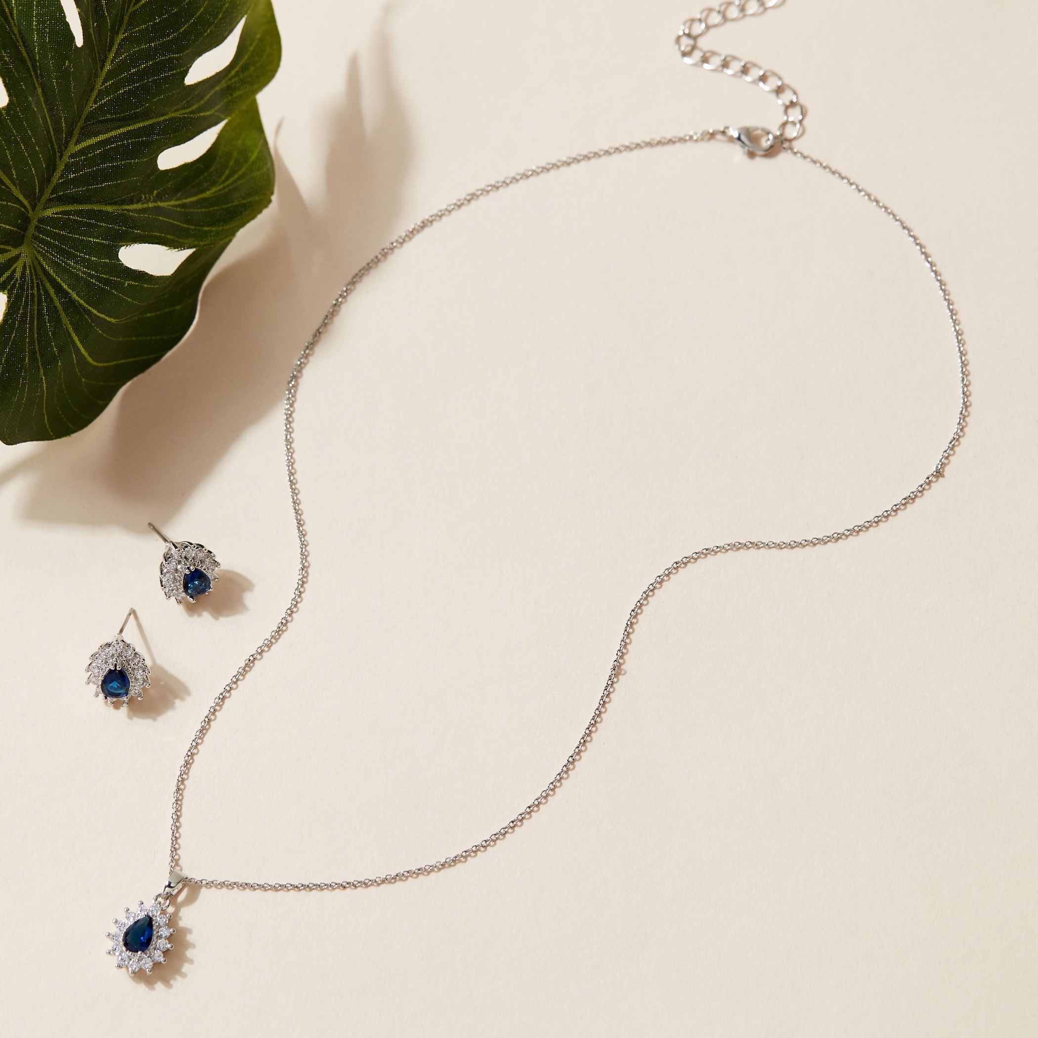 Cubic Zirconia Blue Stone Embellished Pendant Necklace and Stud Earrings-women-watchesandjewellery-jewellery-jewellerysets-image-2