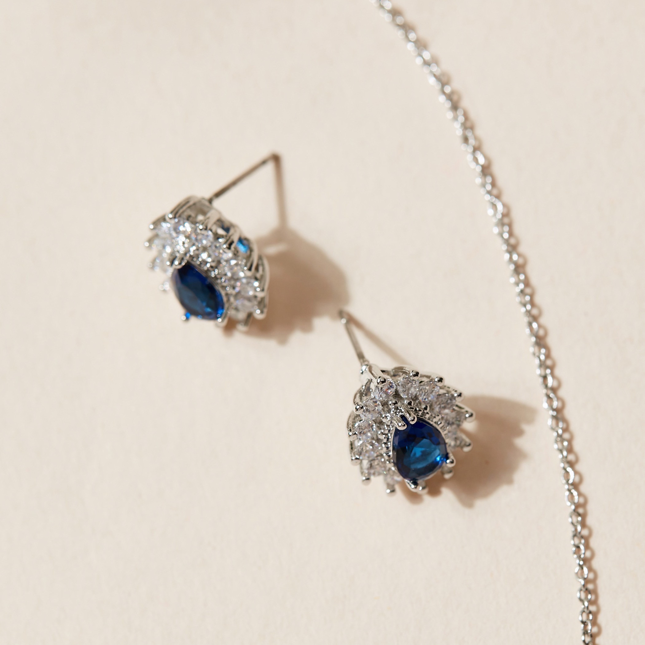 Cubic Zirconia Blue Stone Embellished Pendant Necklace and Stud Earrings-women-watchesandjewellery-jewellery-jewellerysets-image-3