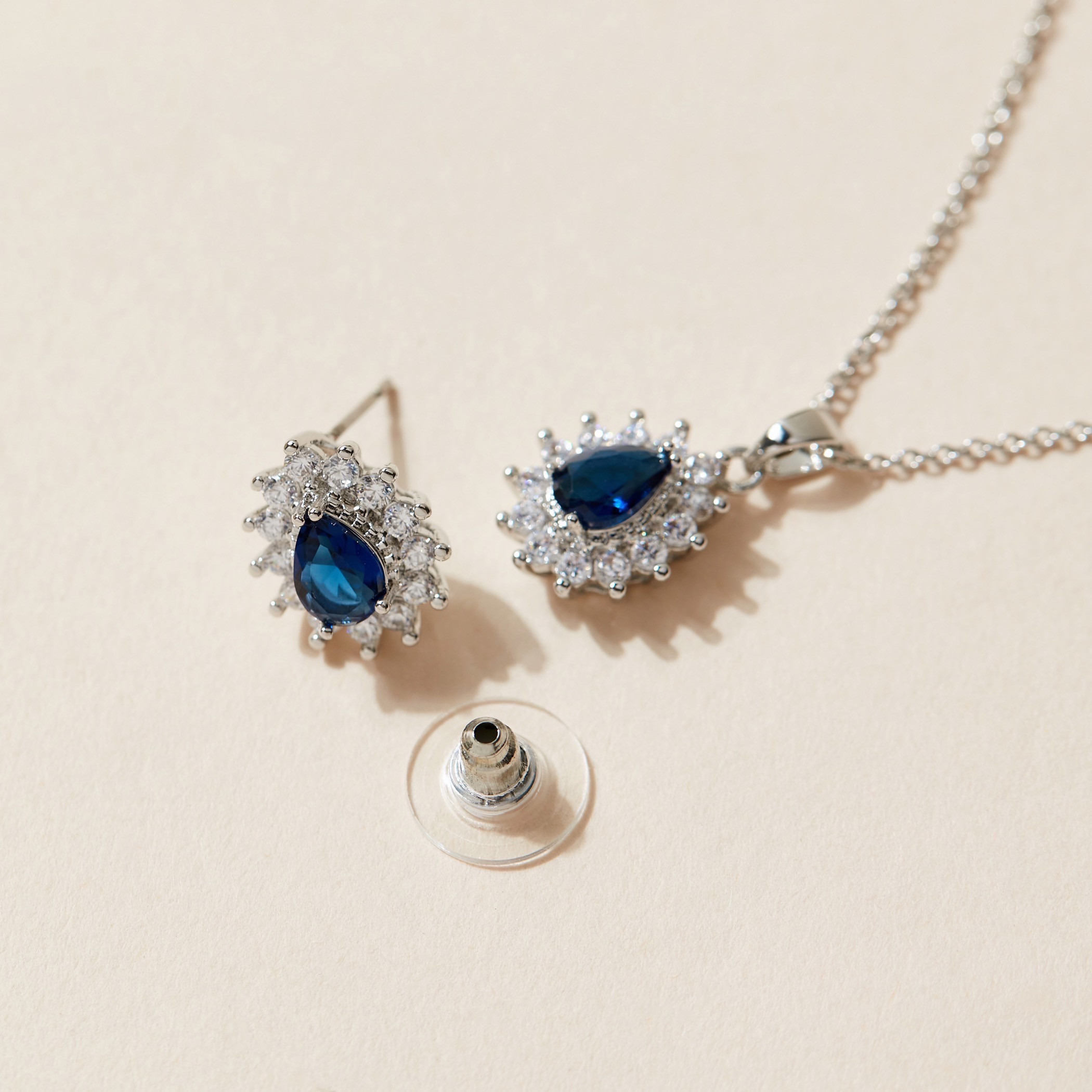Cubic Zirconia Blue Stone Embellished Pendant Necklace and Stud Earrings-women-watchesandjewellery-jewellery-jewellerysets-image-4