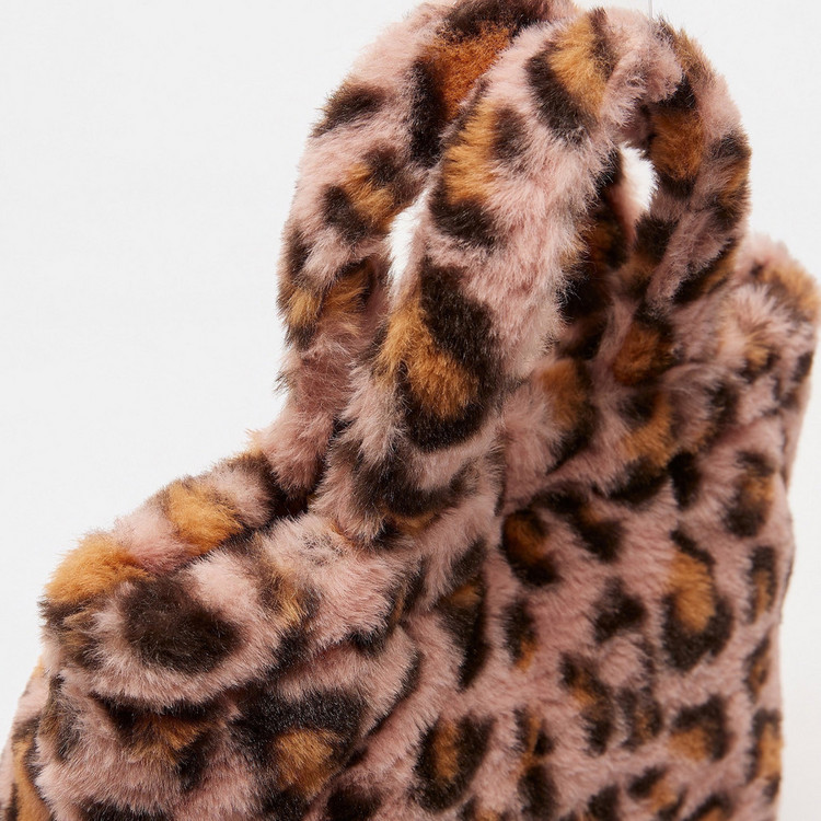 Missy Leopard Print Fur Tote Bag with Double Handles