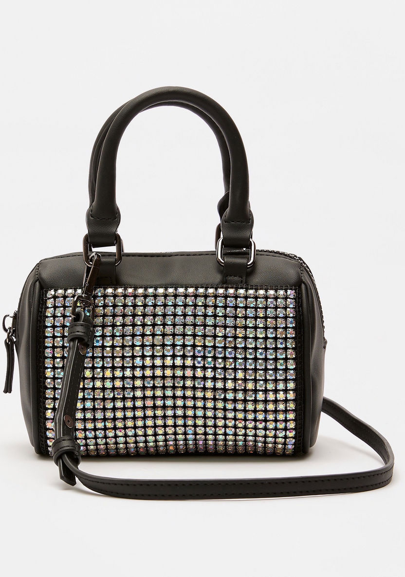 Missy Rhinestone Embellished Bowler Bag with Detachable Strap-Women%27s Handbags-image-0