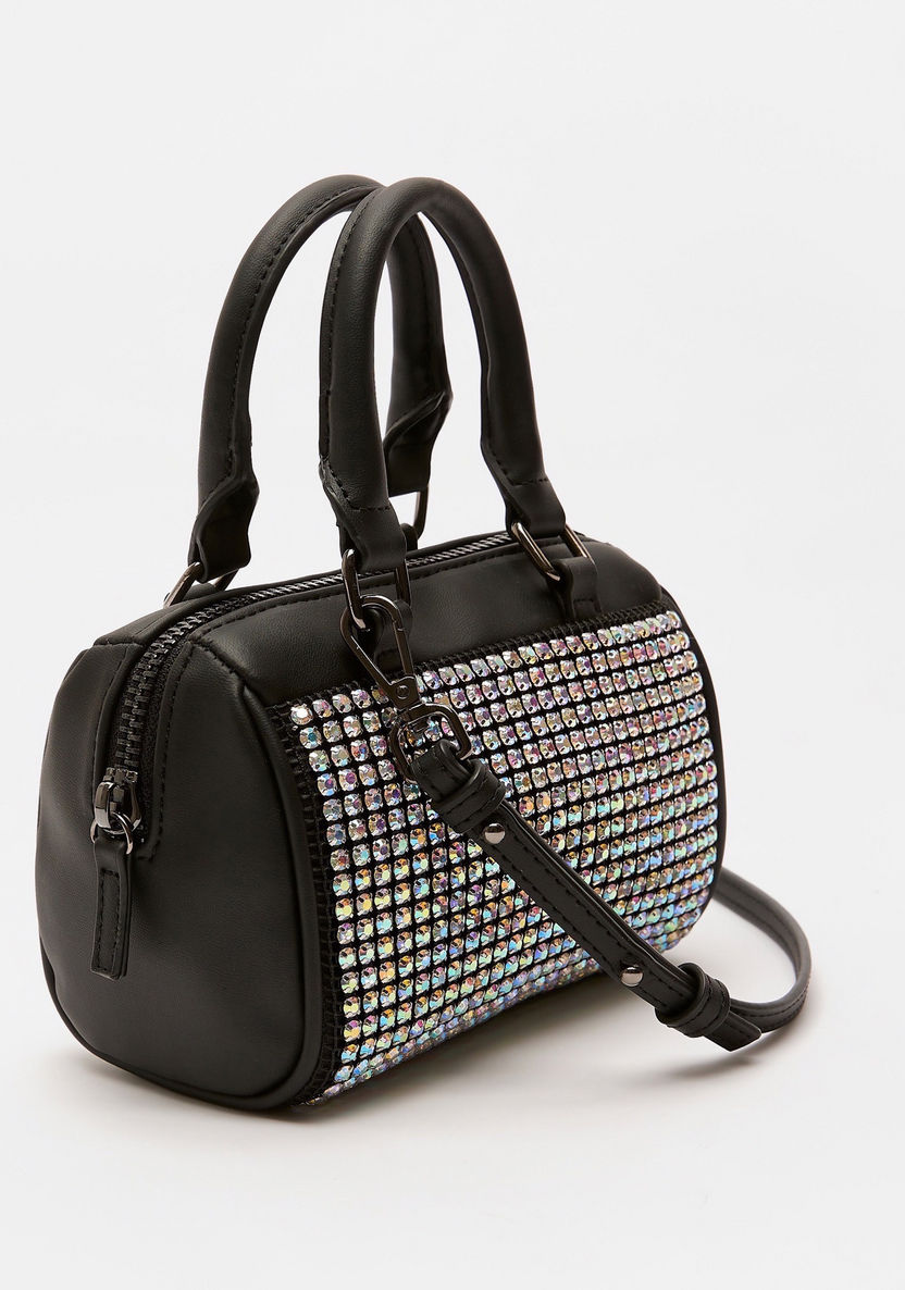 Missy Rhinestone Embellished Bowler Bag with Detachable Strap-Women%27s Handbags-image-1