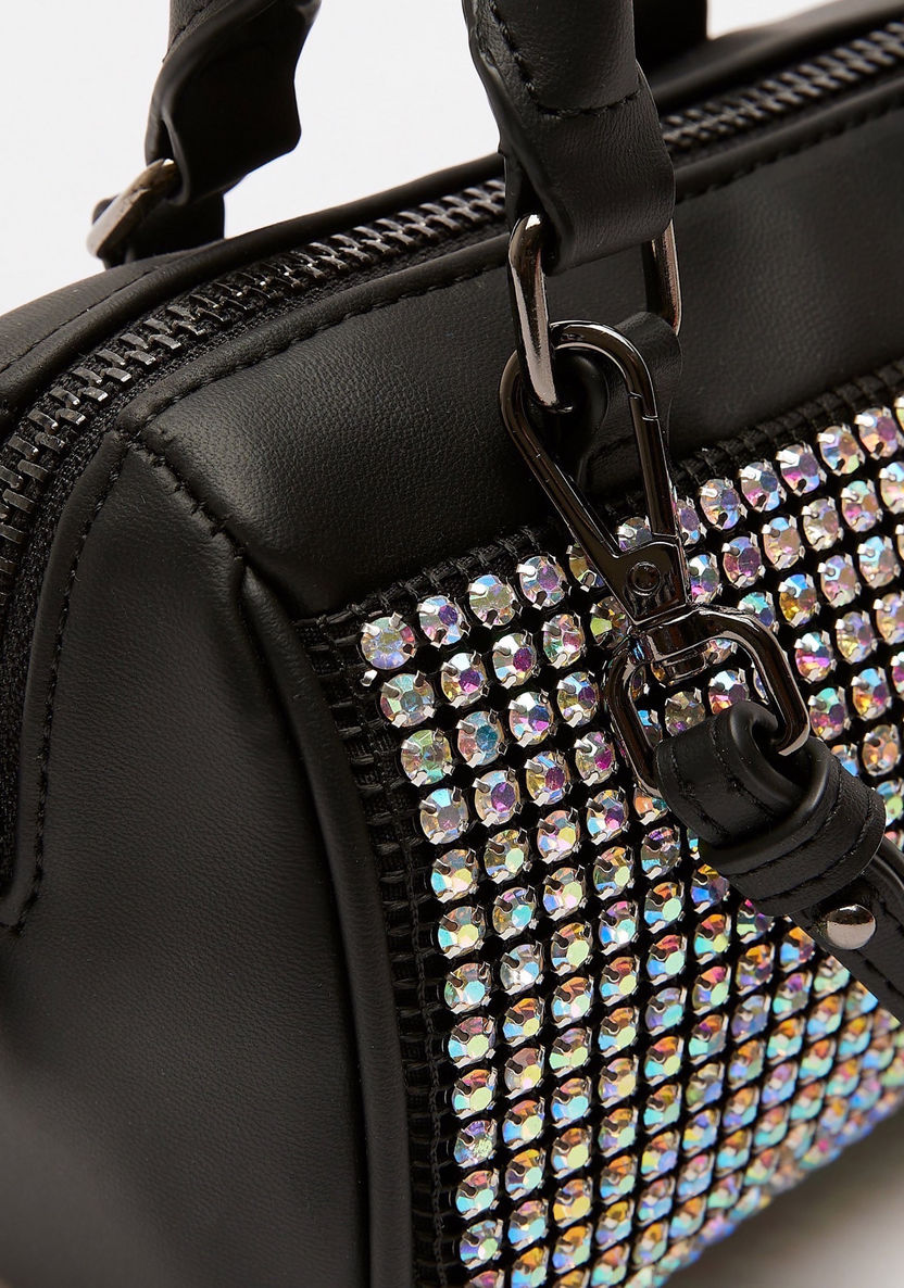 Missy Rhinestone Embellished Bowler Bag with Detachable Strap-Women%27s Handbags-image-2
