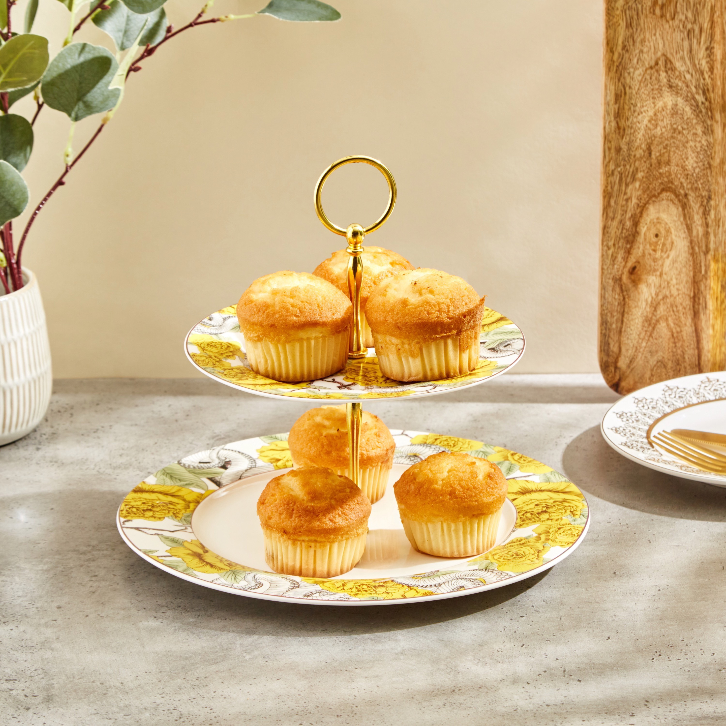 Floral Print 2-Tier Cake Stand - 26x26x20 cms-household-dining-serveware-cakestands-image-1