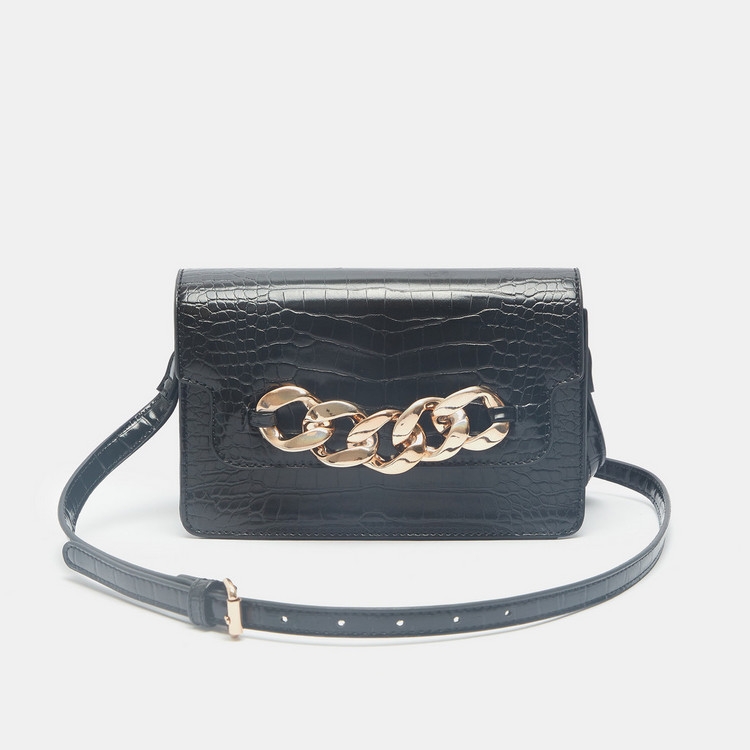 Celeste Animal Textured Crossbody Bag with Chain Accent