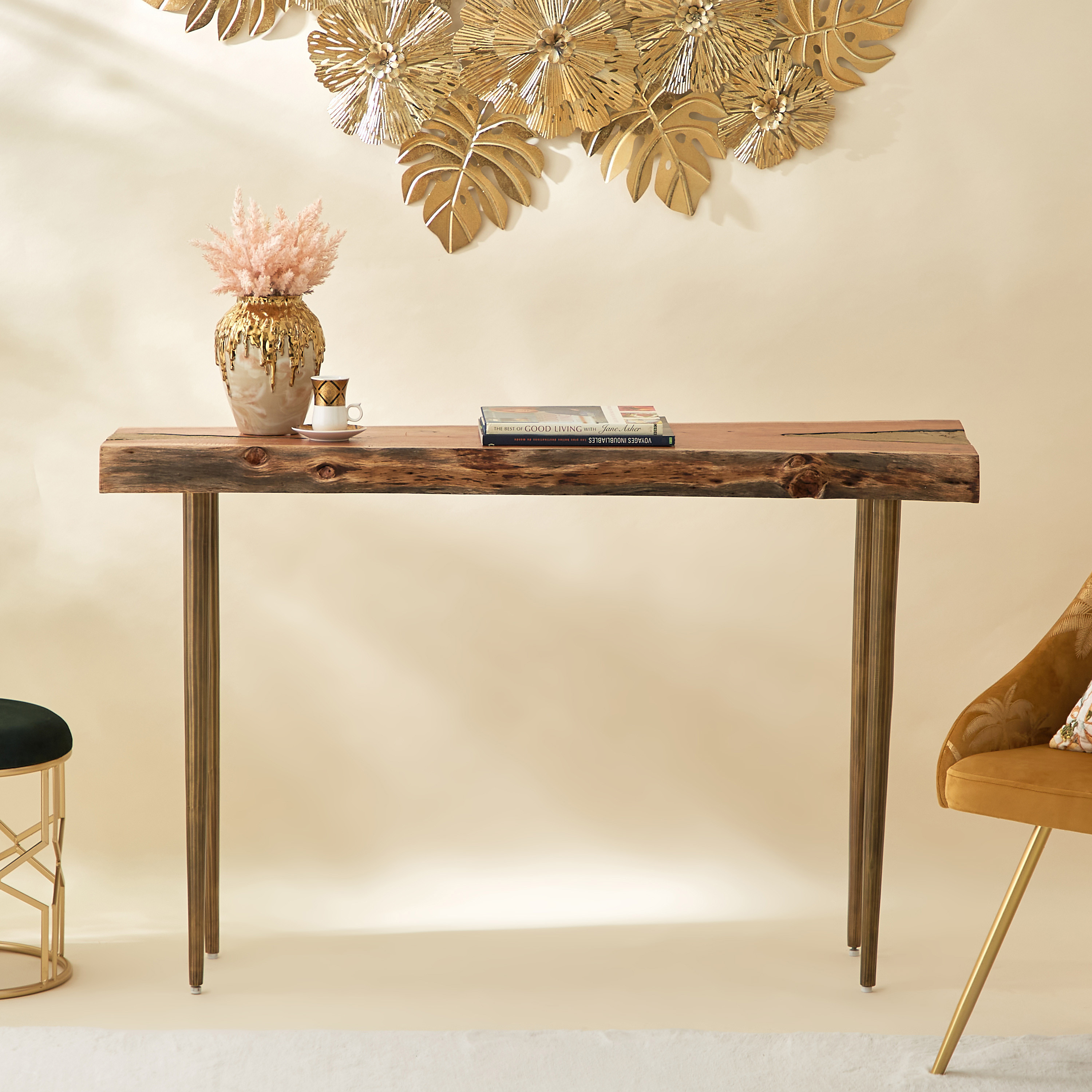 Gold and wood on sale console table