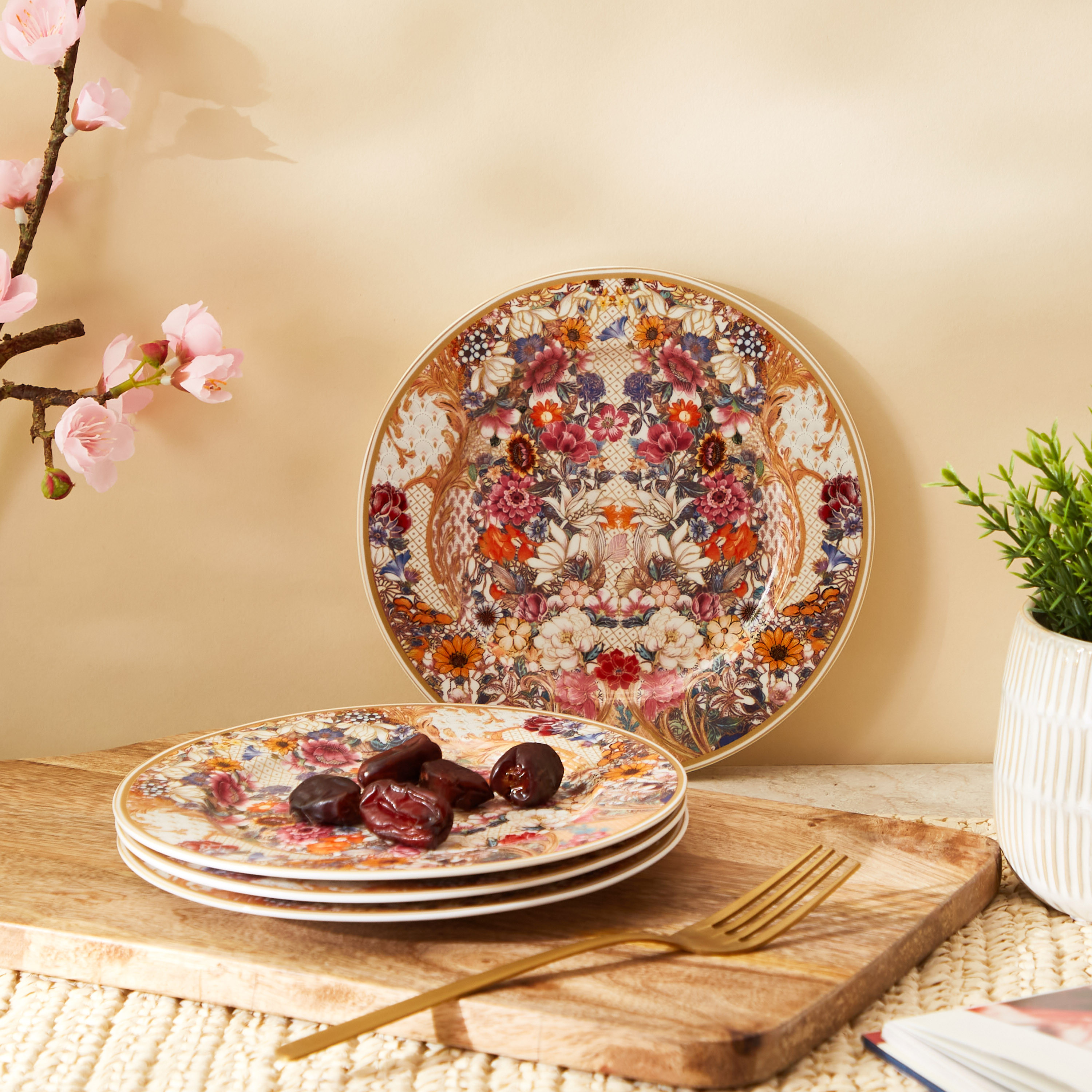 Floral Print 4-Piece Dessert Plate Set-household-dining-dinnerware-plates-image-1