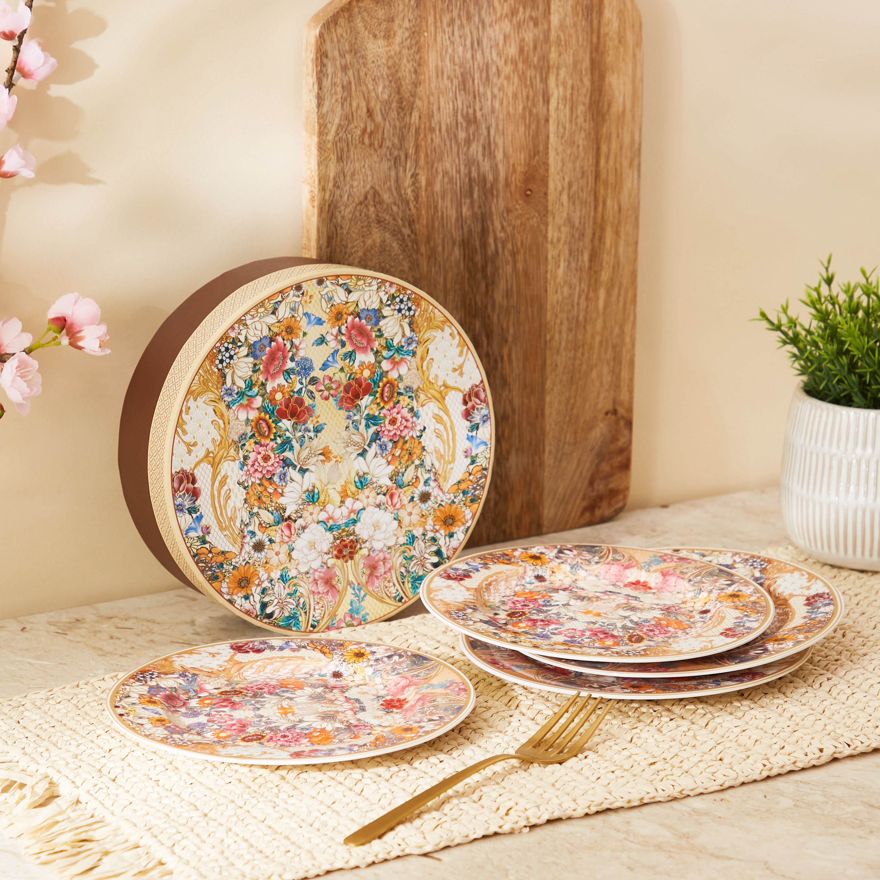 Floral Print 4-Piece Dessert Plate Set-household-dining-dinnerware-plates-image-2