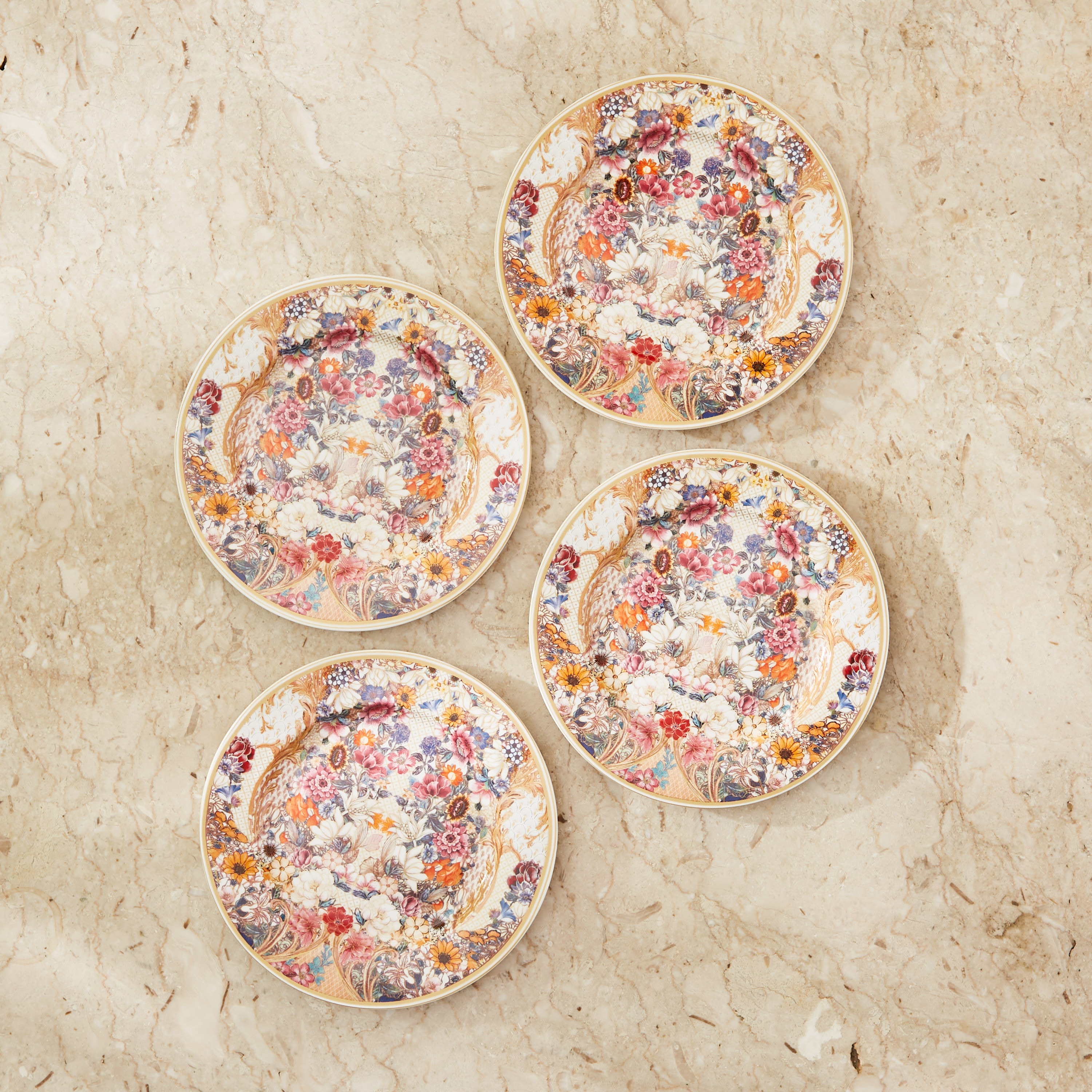 Floral Print 4-Piece Dessert Plate Set-household-dining-dinnerware-plates-image-3