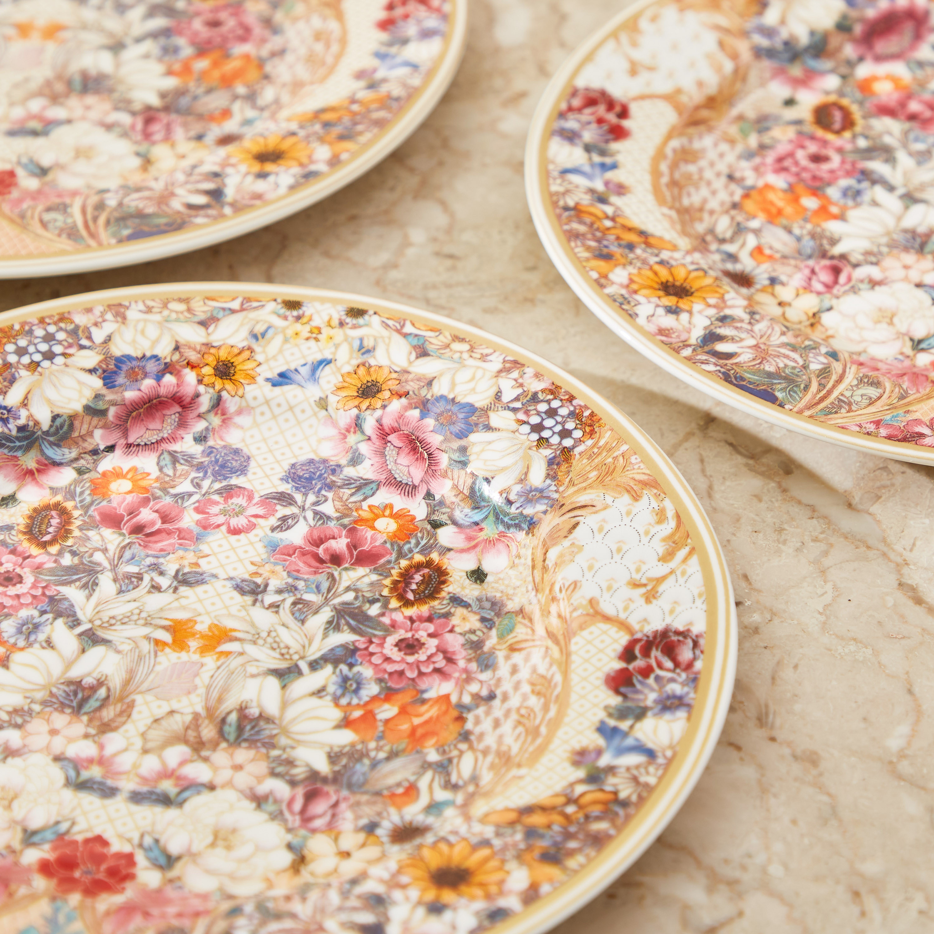 Floral Print 4-Piece Dessert Plate Set-household-dining-dinnerware-plates-image-4
