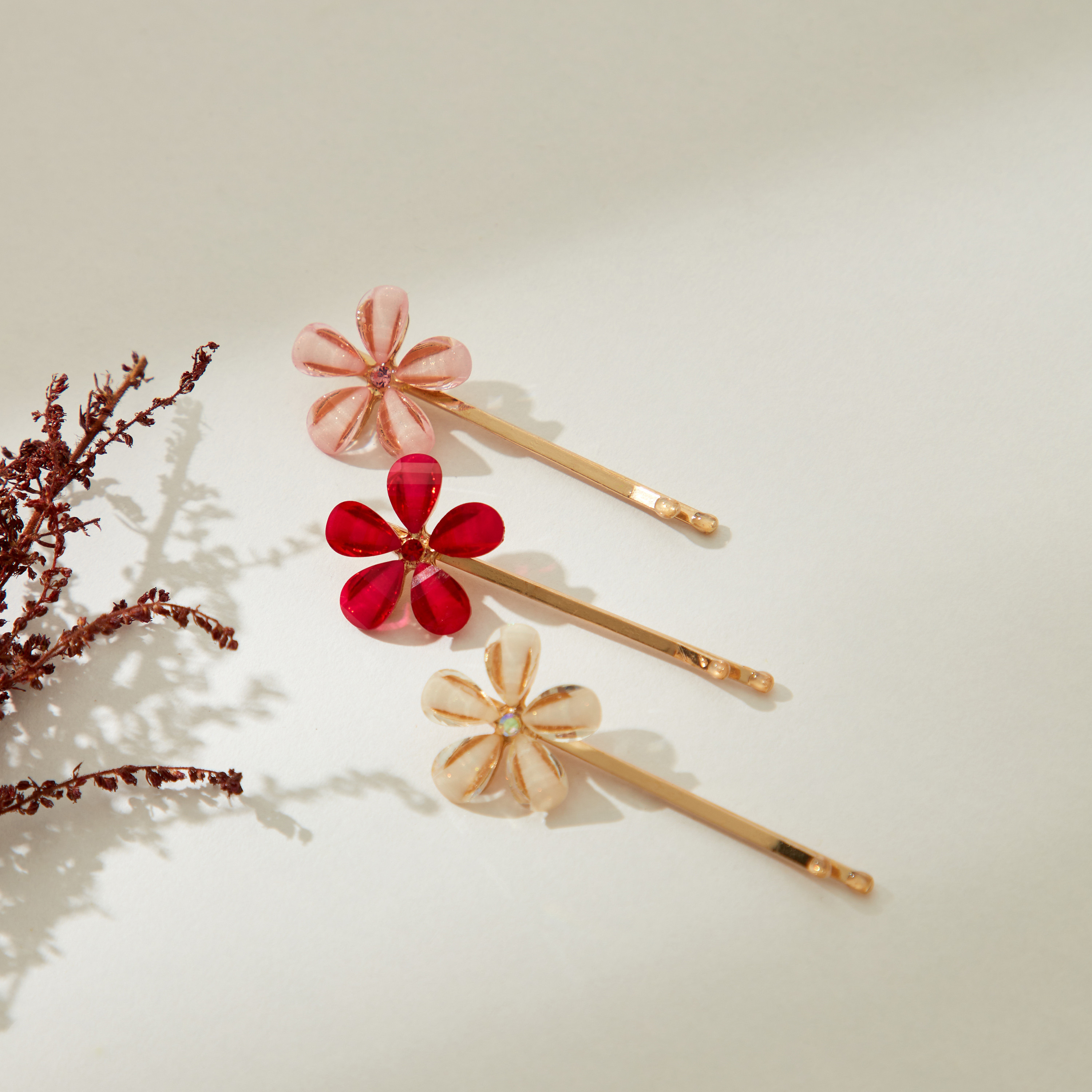 Floral Accented Hair Pin - Set of 3-women-hairaccessories-hairpins-image-1