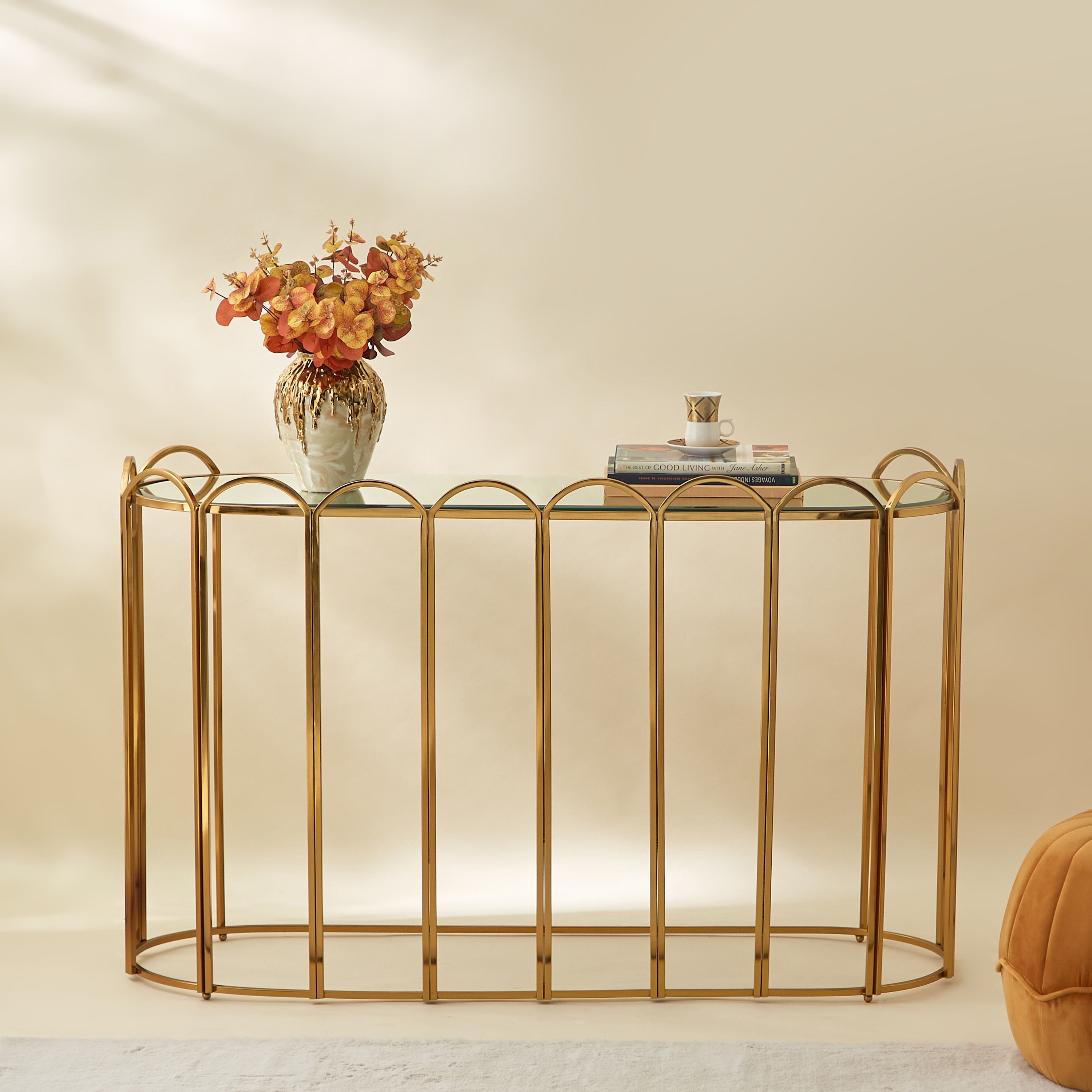Metallic Console Table with Mirror Top - 122x43x76 cms-furniture-livingroom-consoletablesandmirrors-image-1