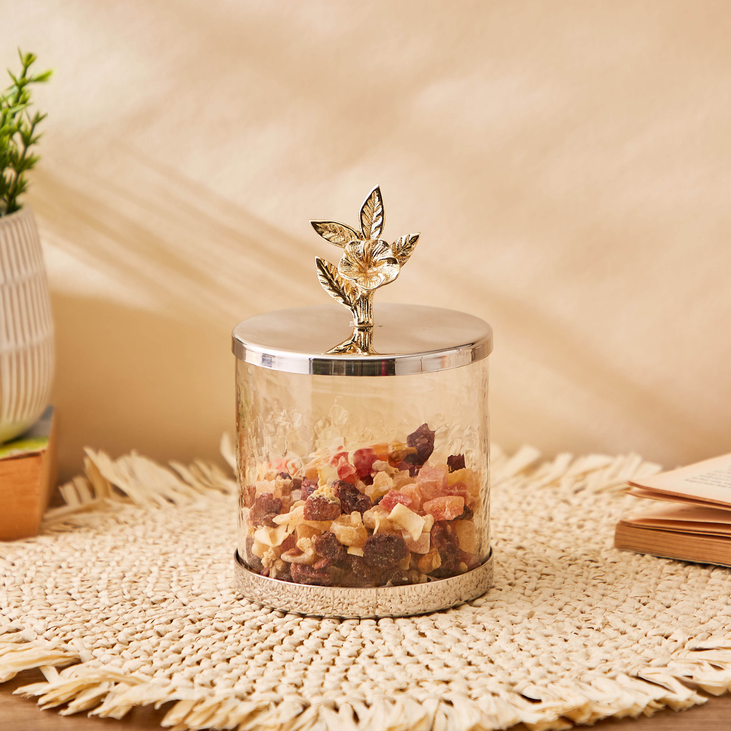 Floral Embellished Small Canister - 10x10x12 cms-household-kitchen-foodstorage-containers-image-1