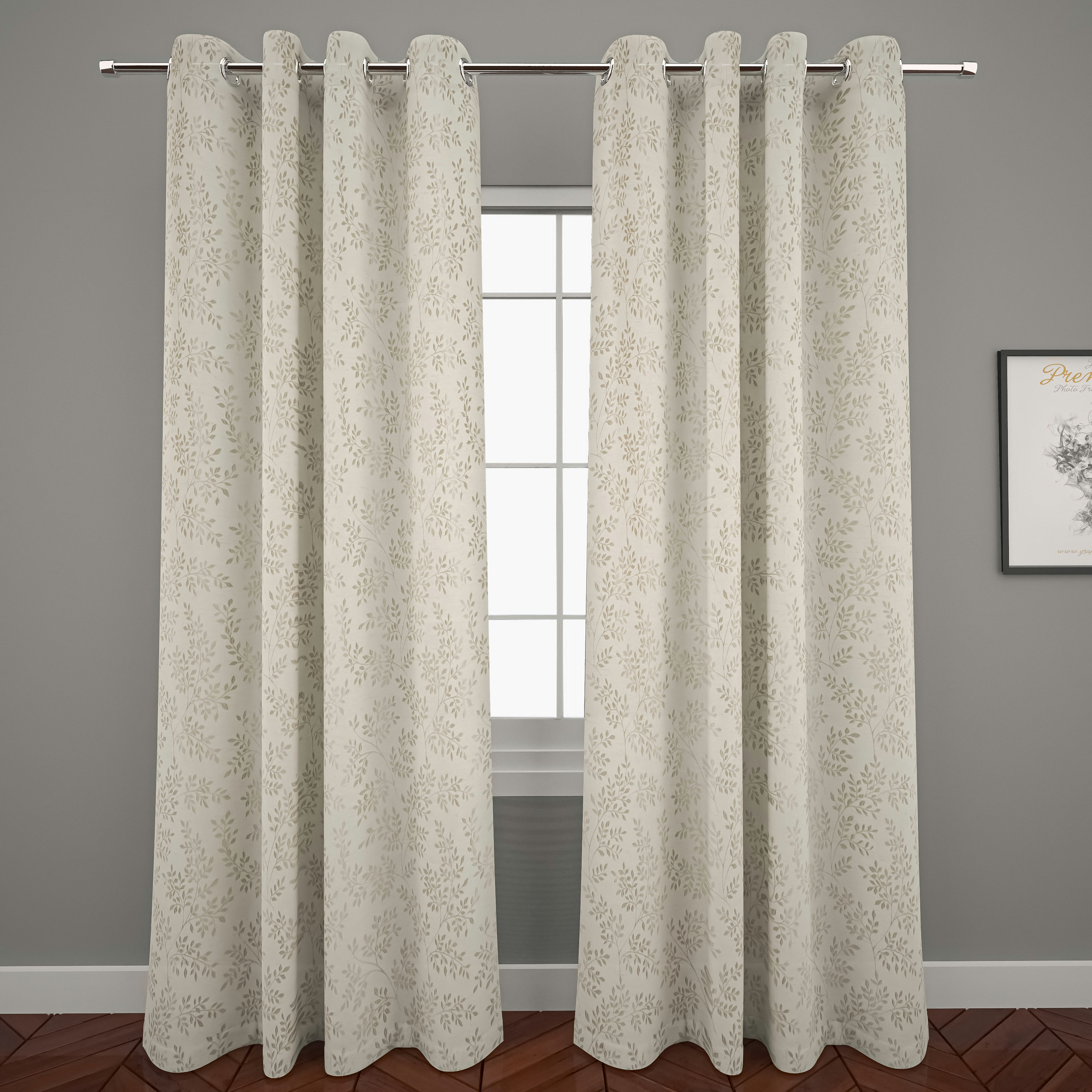 طقم ستائر بطبعات أوراق شجر قطعتين - 140x260 سم-household-windows-curtains-image-1