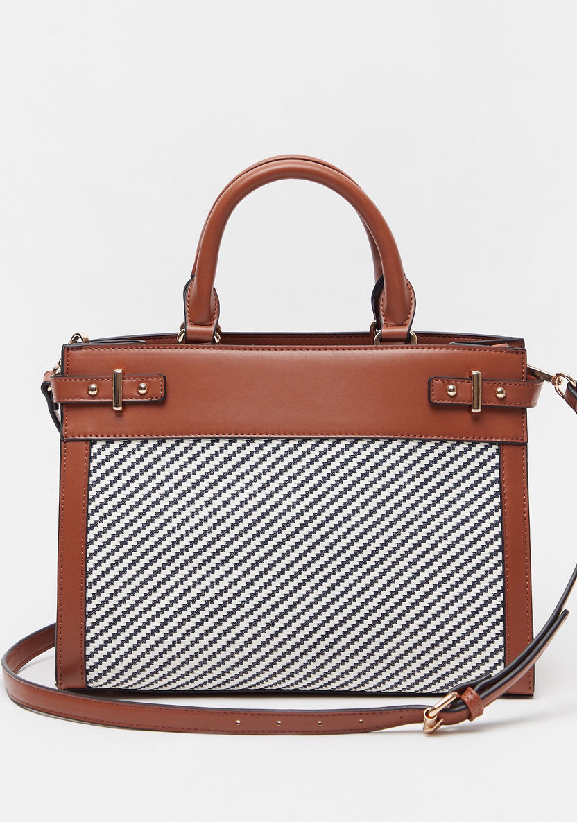 Celeste Striped Tote Bag with Detachable Strap and Zip Closure-Women%27s Handbags-image-0