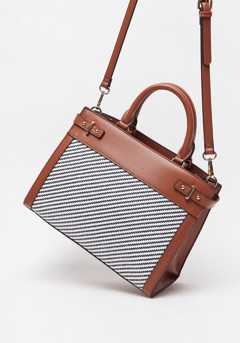 Celeste Striped Tote Bag with Detachable Strap and Zip Closure-Women%27s Handbags-image-2