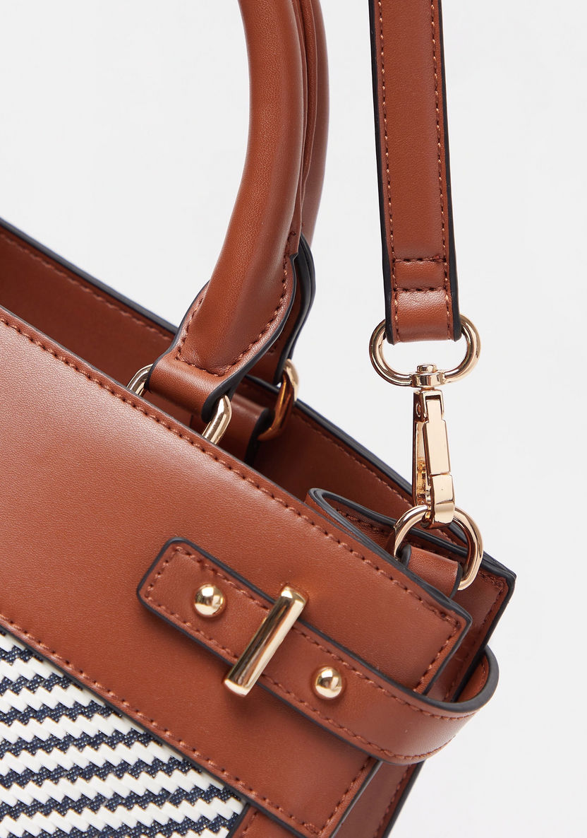 Celeste Striped Tote Bag with Detachable Strap and Zip Closure-Women%27s Handbags-image-3