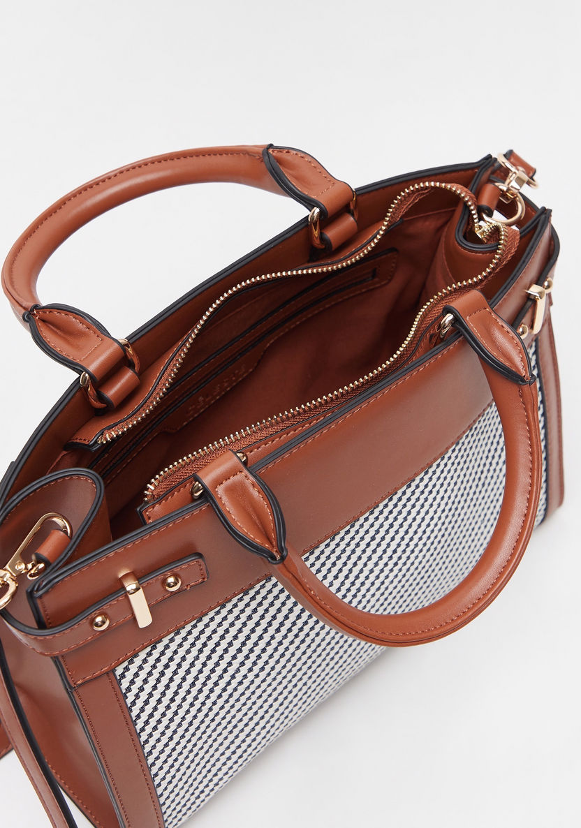 Celeste Striped Tote Bag with Detachable Strap and Zip Closure-Women%27s Handbags-image-4