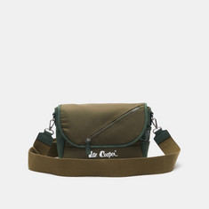 Lee Cooper Logo Print Crossbody Bag with Flap Closure