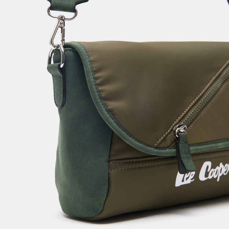 Lee Cooper Logo Print Crossbody Bag with Flap Closure