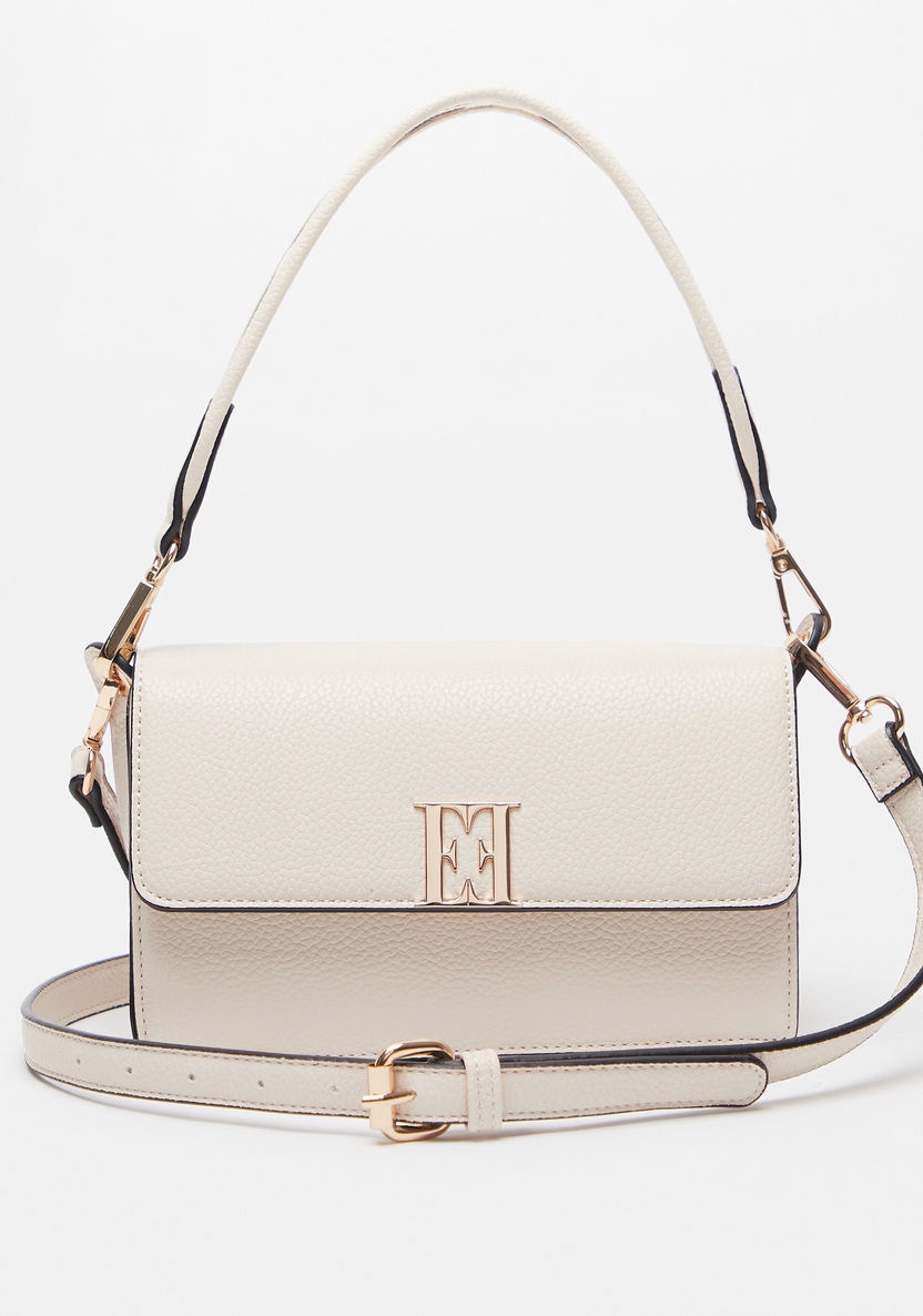 ELLE Textured Satchel Bag with Detachable Strap and Magnetic Closure-Women%27s Handbags-image-0