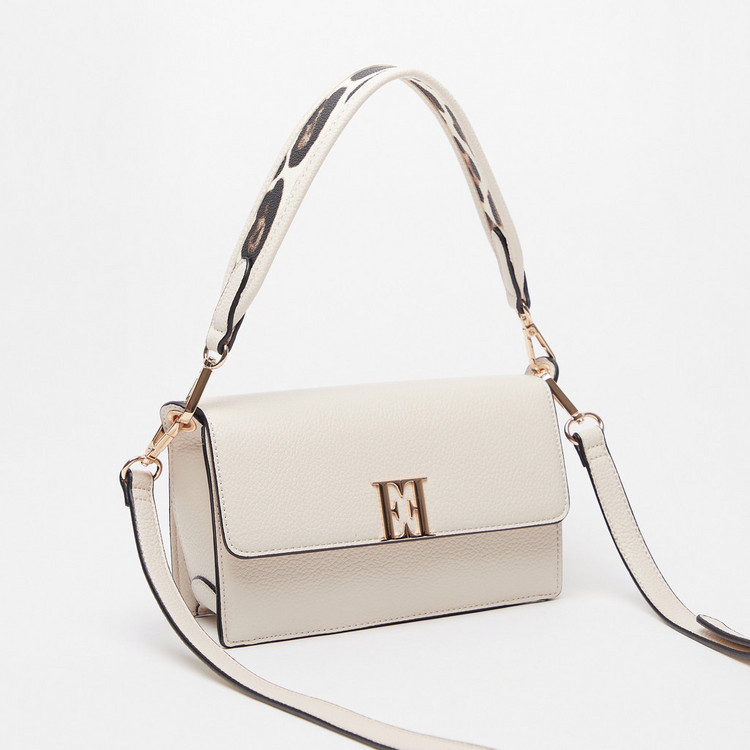 ELLE Textured Satchel Bag with Detachable Strap and Magnetic Closure