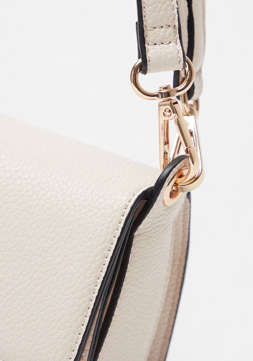 ELLE Textured Satchel Bag with Detachable Strap and Magnetic Closure-Women%27s Handbags-image-3