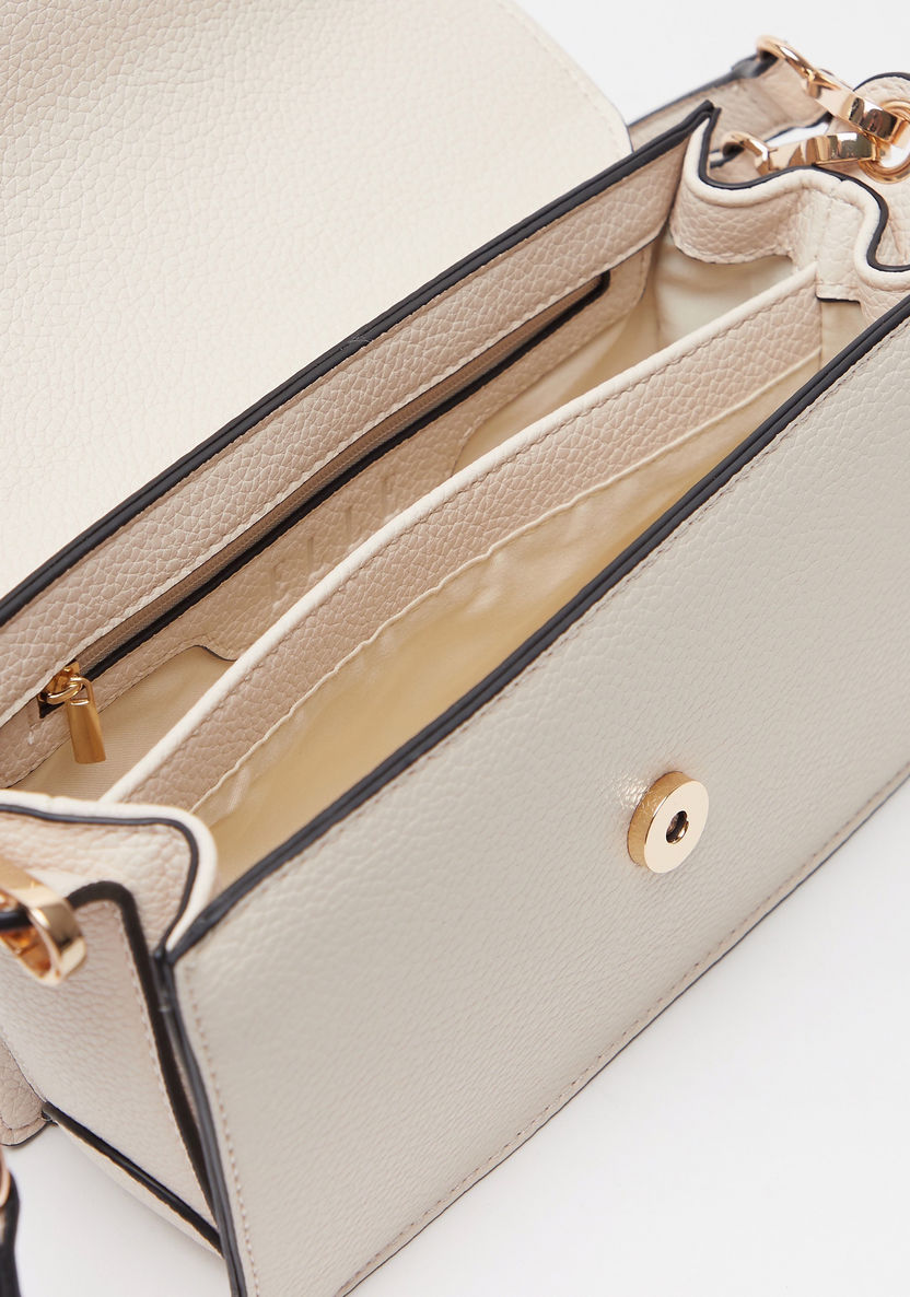 ELLE Textured Satchel Bag with Detachable Strap and Magnetic Closure-Women%27s Handbags-image-4