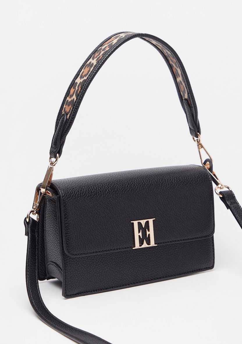 ELLE Textured Satchel Bag with Detachable Strap and Magnetic Closure-Women%27s Handbags-image-1