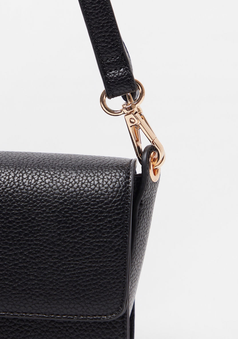 ELLE Textured Satchel Bag with Detachable Strap and Magnetic Closure-Women%27s Handbags-image-3