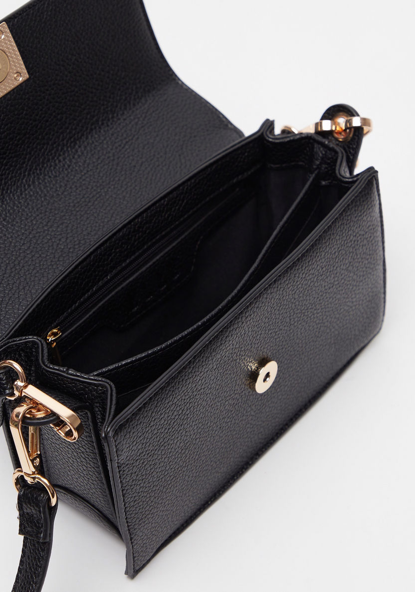 ELLE Textured Satchel Bag with Detachable Strap and Magnetic Closure-Women%27s Handbags-image-4