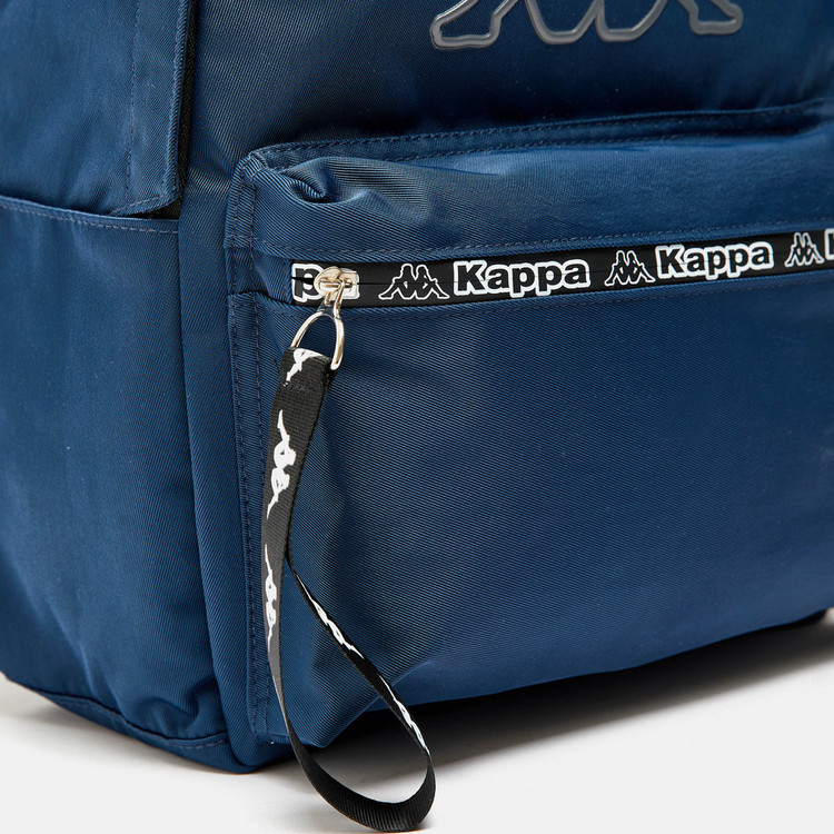 Kappa Logo Print Backpack with Adjustable Straps and Zip Closure