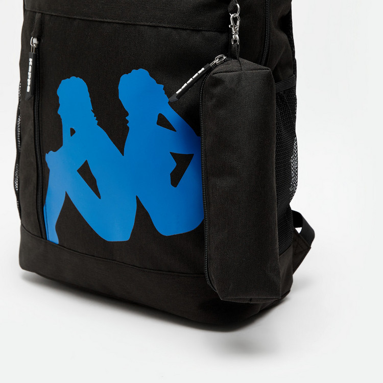 Kappa Logo Print Backpack with Adjustable Straps and Detachable Pouch