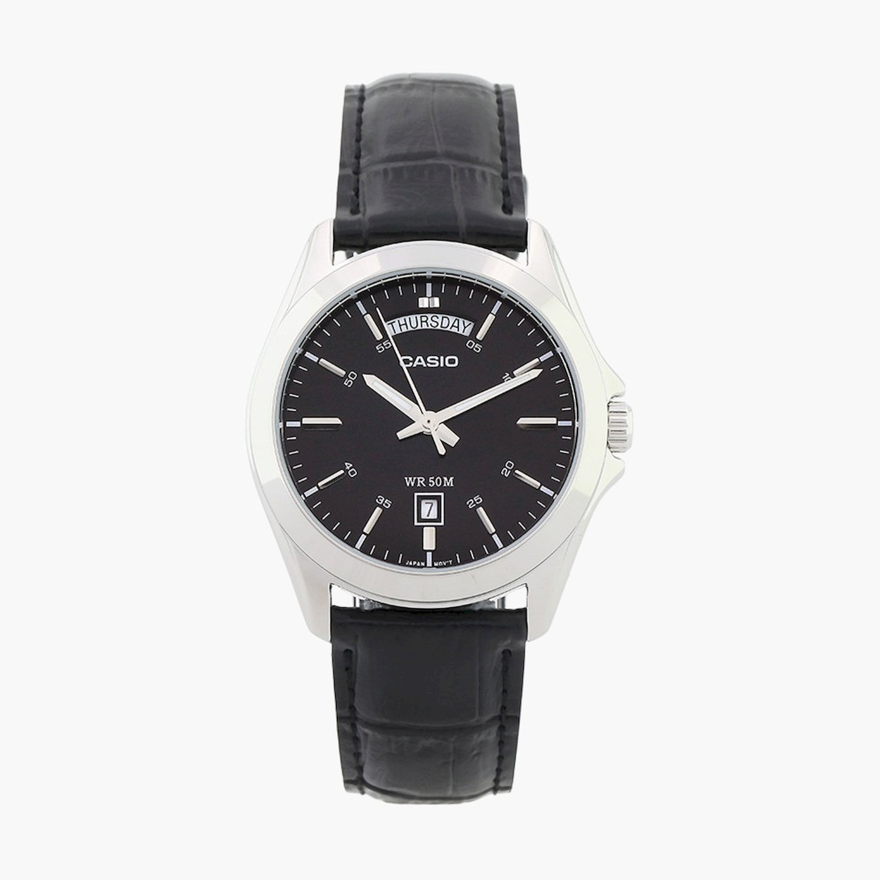 ساعة كاسيو للرجال بعرض تناظري من الجلد باللون الأسود مقاس 45 مم | MTP-1370L-1AVDF-men-watchesandjewellery-watches-image-1