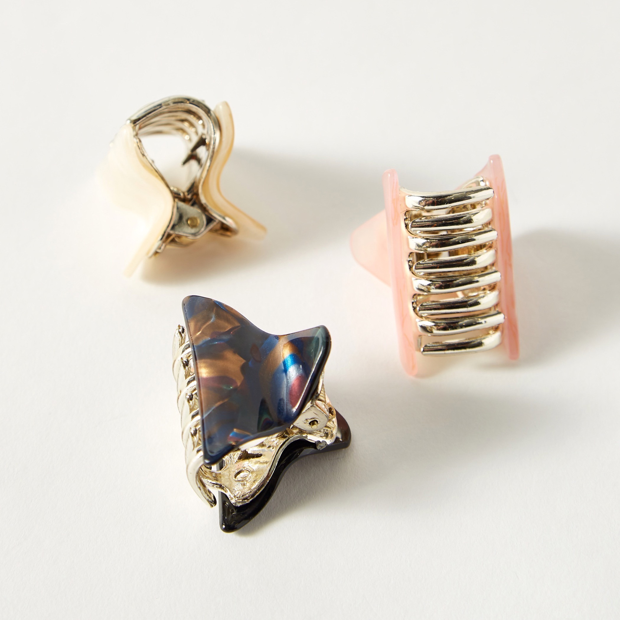 مشابك شعر بتصميم مثلث وطبعات رخاميّة - طقم من 3 قطع-women-hairaccessories-clamps-image-3