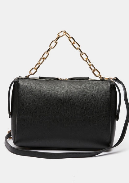 Celeste Textured Bowler Bag with Chain Accent and Detachable Strap