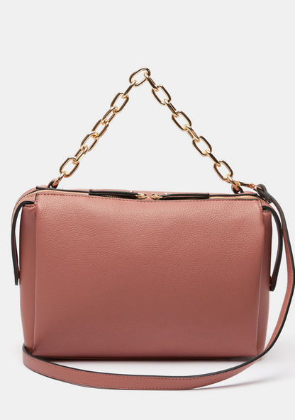 Celeste Textured Bowler Bag with Chain Accent and Detachable Strap